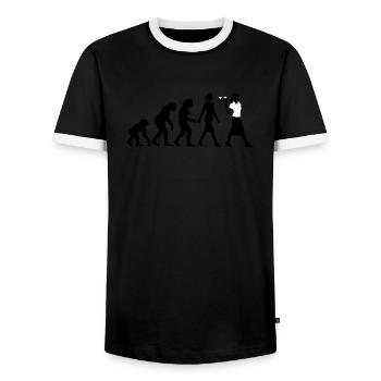 evolution_kellnerin_122013_a_2c - Männer Kontrast-T-Shirt - Schwarz/Weiß - Vorne - AI Model Female 172 light (172cm) & AI Model Male 178 light (178cm)