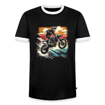 Retro Motocross Gift - Vintage Dirt Bike - Men's Ringer Shirt - black/white - Front - AI Model Female 172 light (172cm) & AI Model Male 178 light (178cm)
