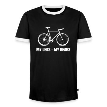 MY LEGS MY GEARS - Männer Kontrast-T-Shirt - Schwarz/Weiß - Vorne - AI Model Female 172 light (172cm) & AI Model Male 178 light (178cm)