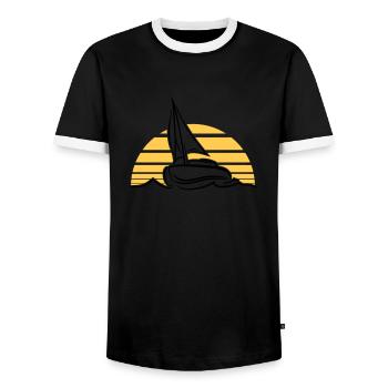 soleil coucher de soleil lever du soleil bateau à - T-shirt contrasté Homme - noir/blanc - Devant - AI Model Female 172 light (172cm) & AI Model Male 178 light (178cm)