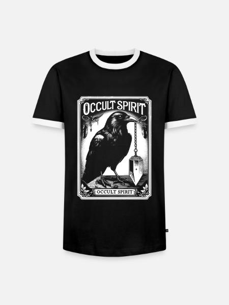 Occult Spirit Raven Pendulum - Men's Ringer Shirt - black/white