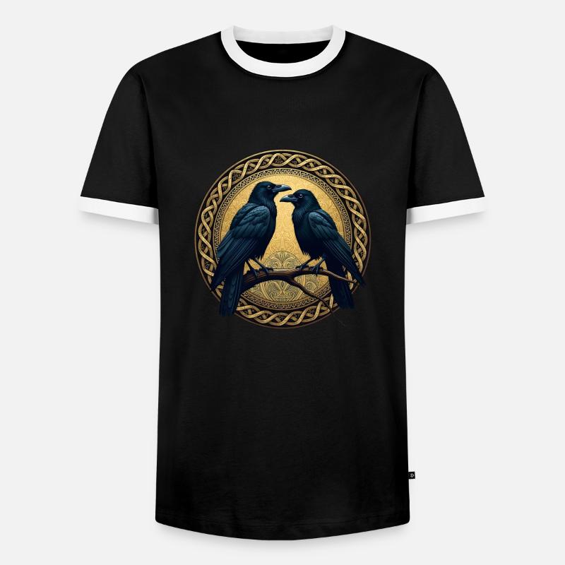 Two ravens with Celtic knots - Men's Ringer Shirt - black/white