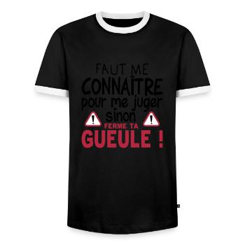 citation connaitre juger ferme ta gueule - T-shirt contrasté Homme - noir/blanc - Devant - AI Model Female 172 light (172cm) & AI Model Male 178 light (178cm)