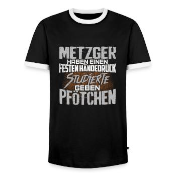 METZGER - fest - Männer Kontrast-T-Shirt - Schwarz/Weiß - Vorne - AI Model Female 172 light (172cm) & AI Model Male 178 light (178cm)