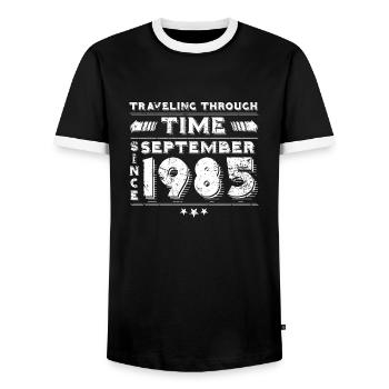 Vintage time travel birthday design September 198 - Men's Ringer Shirt - black/white - Front - AI Model Female 172 light (172cm) & AI Model Male 178 light (178cm)