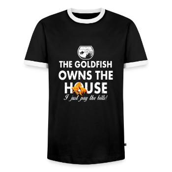 Der Goldfisch ist der Chef lustige Sprüche - Männer Kontrast-T-Shirt - Schwarz/Weiß - Vorne - AI Model Female 172 light (172cm) & AI Model Male 178 light (178cm)