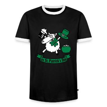 st_pattricks_sheep_b - Men's Ringer Shirt - black/white - Front - AI Model Female 172 light (172cm) & AI Model Male 178 light (178cm)