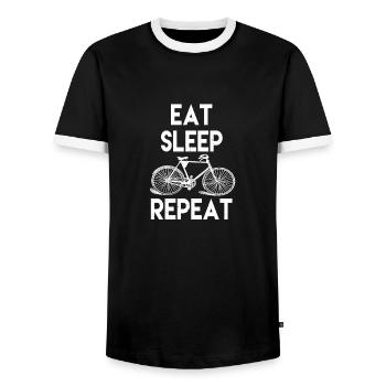 Eat sleep Repeat Fahrrad Sprueche Bike Spruch - Männer Kontrast-T-Shirt - Schwarz/Weiß - Vorne - AI Model Female 172 light (172cm) & AI Model Male 178 light (178cm)