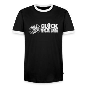 Fotografen Glück Kamera - Männer Kontrast-T-Shirt - Schwarz/Weiß - Vorne - AI Model Female 172 light (172cm) & AI Model Male 178 light (178cm)