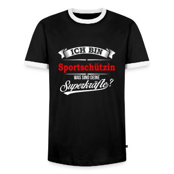 Sportschütze Sportschützin Sportschießen Schießen - Männer Kontrast-T-Shirt - Schwarz/Weiß - Vorne - AI Model Female 172 light (172cm) & AI Model Male 178 light (178cm)