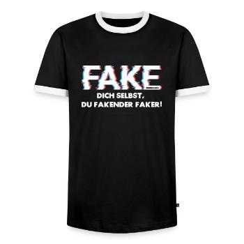 Fake dich selbst, du fakender Faker! - Männer Kontrast-T-Shirt - Schwarz/Weiß - Vorne - AI Model Female 172 light (172cm) & AI Model Male 178 light (178cm)
