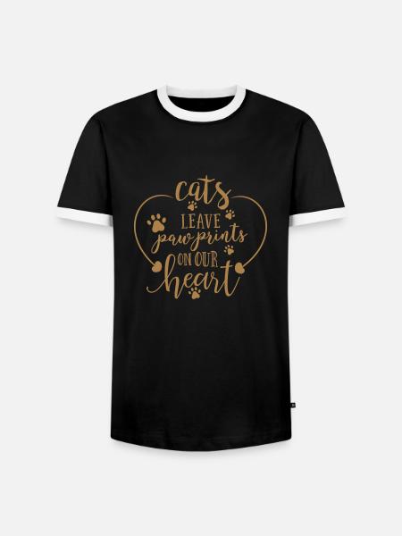 cats leave paw prints - Männer Kontrast-T-Shirt - Schwarz/Weiß