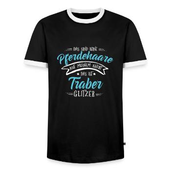 Traber Pferde Shirt-Glitzer - Männer Kontrast-T-Shirt - Schwarz/Weiß - Vorne - AI Model Female 172 light (172cm) & AI Model Male 178 light (178cm)