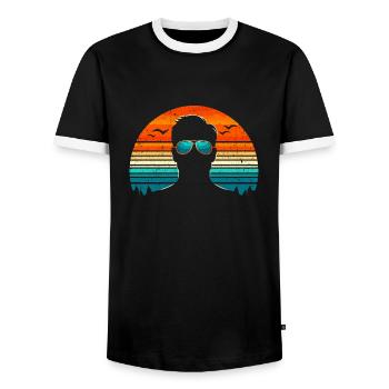 Homme Vintage avec Lunettes de Soleil - Silhouette Rétro - T-shirt contrasté Homme - noir/blanc - Devant - AI Model Female 172 light (172cm) & AI Model Male 178 light (178cm)