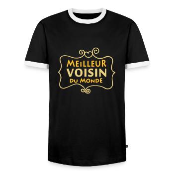 Meilleur VOISIN du monde (2c) - Men's Ringer Shirt - black/white - Front - AI Model Female 172 light (172cm) & AI Model Male 178 light (178cm)