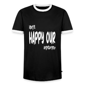 Isn't Happy Our anytime ? - Men's Ringer Shirt - black/white - Front - AI Model Female 172 light (172cm) & AI Model Male 178 light (178cm)