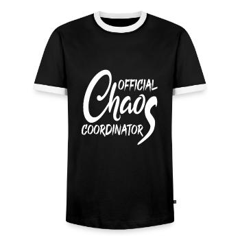 OFFICIAL CHAOS COORDINATOR - Männer Kontrast-T-Shirt - Schwarz/Weiß - Vorne - AI Model Female 172 light (172cm) & AI Model Male 178 light (178cm)