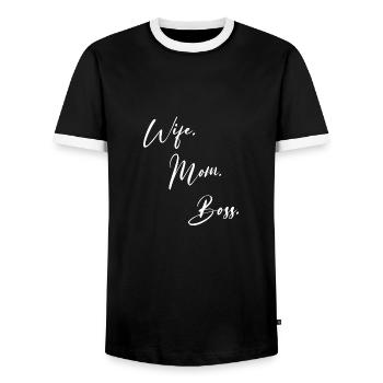 Wife Mom Boss - Men's Ringer Shirt - black/white - Front - AI Model Female 172 light (172cm) & AI Model Male 178 light (178cm)