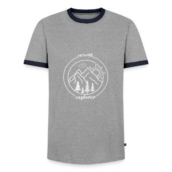 world explorer - Männer Kontrast-T-Shirt - Grau/Navy  - Vorne - AI Model Female 172 light (172cm) & AI Model Male 178 light (178cm)