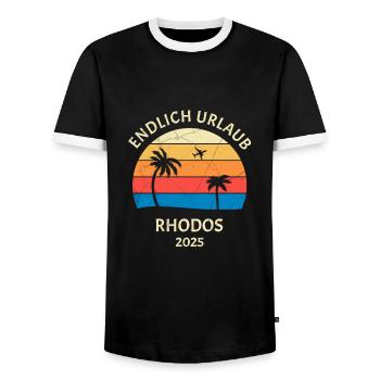 Rhodos Urlaub 2025 Griechenland Reise - Männer Kontrast-T-Shirt - Schwarz/Weiß - Vorne - AI Model Female 172 light (172cm) & AI Model Male 178 light (178cm)