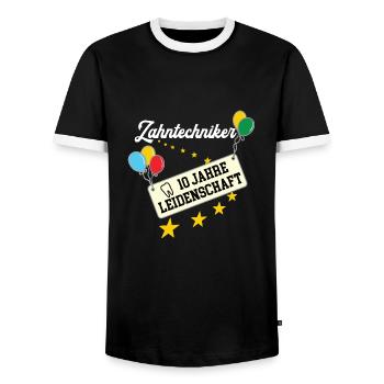 Zahntechniker 10 jähriges Jubiläum 10. Jahre - Männer Kontrast-T-Shirt - Schwarz/Weiß - Vorne - AI Model Female 172 light (172cm) & AI Model Male 178 light (178cm)