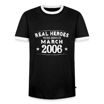 Real Heroes were born in March 2006 Birthday - Men's Ringer Shirt - black/white - Front - AI Model Female 172 light (172cm) & AI Model Male 178 light (178cm)