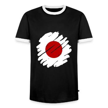 Drapeau du Japon utilisé Look Nihon Drapeau japonais - T-shirt contrasté Homme - noir/blanc - Devant - AI Model Female 172 light (172cm) & AI Model Male 178 light (178cm)