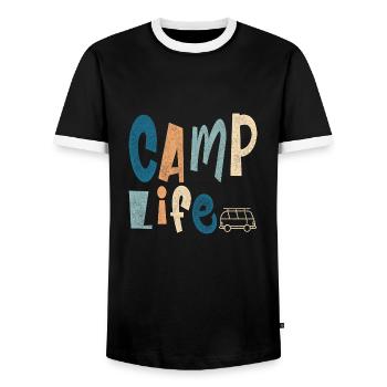 Camp Life - Men's Ringer Shirt - black/white - Front - AI Model Female 172 light (172cm) & AI Model Male 178 light (178cm)