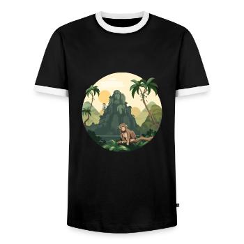 Monkey Monkey Monkey Jungle Nature Palm Mountains - Men's Ringer Shirt - black/white - Front - AI Model Female 172 light (172cm) & AI Model Male 178 light (178cm)