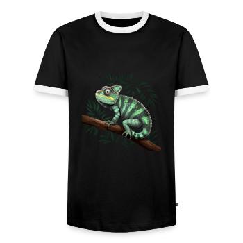 Chameleon Branch Reptiles - Men's Ringer Shirt - black/white - Front - AI Model Female 172 light (172cm) & AI Model Male 178 light (178cm)