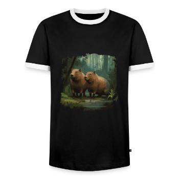 Capybaras capybara - T-shirt contrasté Homme - noir/blanc - Devant - AI Model Female 172 light (172cm) & AI Model Male 178 light (178cm)