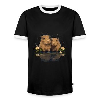 Capybaras capybara - T-shirt contrasté Homme - noir/blanc - Devant - AI Model Female 172 light (172cm) & AI Model Male 178 light (178cm)