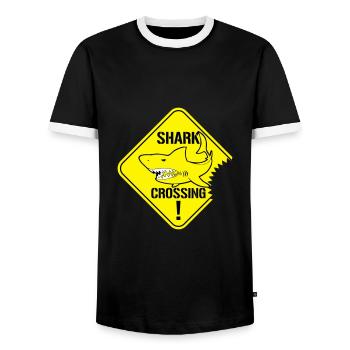 Shark Crossing Warnzeichen - Männer Kontrast-T-Shirt - Schwarz/Weiß - Vorne - AI Model Female 172 light (172cm) & AI Model Male 178 light (178cm)