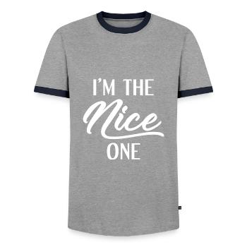 I'm The Nice One - Men's Ringer Shirt - grey/navy  - Front - AI Model Female 172 light (172cm) & AI Model Male 178 light (178cm)