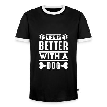 La vie est meilleure avec un chien - T-shirt contrasté Homme - noir/blanc - Devant - AI Model Female 172 light (172cm) & AI Model Male 178 light (178cm)