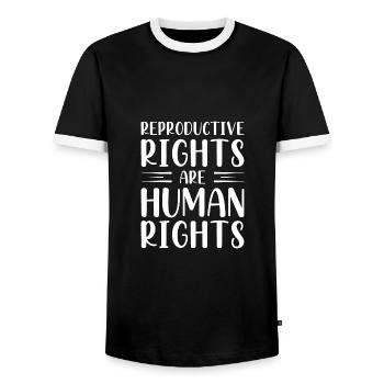 Reproductive Rights Are Human Rights - Men's Ringer Shirt - black/white - Front - AI Model Female 172 light (172cm) & AI Model Male 178 light (178cm)