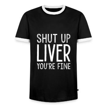 Halt die Klappe, Leber, es geht dir gut - Männer Kontrast-T-Shirt - Schwarz/Weiß - Vorne - AI Model Female 172 light (172cm) & AI Model Male 178 light (178cm)