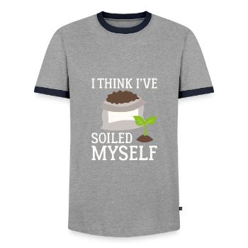 I Think I’ve Soiled Myself - Men's Ringer Shirt - grey/navy  - Front - AI Model Female 172 light (172cm) & AI Model Male 178 light (178cm)