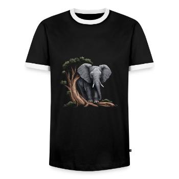 Eléphant Afrique Asie Animal - T-shirt contrasté Homme - noir/blanc - Devant - AI Model Female 172 light (172cm) & AI Model Male 178 light (178cm)