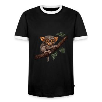 Koboldmaki Baby Affe Primat auf Ast - Männer Kontrast-T-Shirt - Schwarz/Weiß - Vorne - AI Model Female 172 light (172cm) & AI Model Male 178 light (178cm)