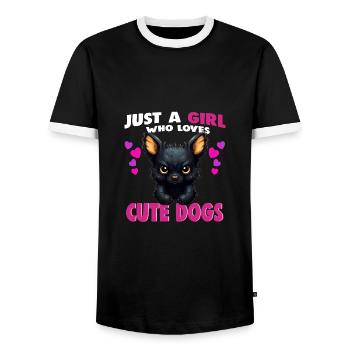Just a Girl who Loves Cute Dogs - Men's Ringer Shirt - black/white - Front - AI Model Female 172 light (172cm) & AI Model Male 178 light (178cm)