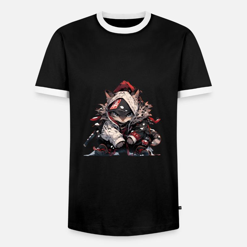 Cute Samurai Cat - Men's Ringer Shirt - black/white