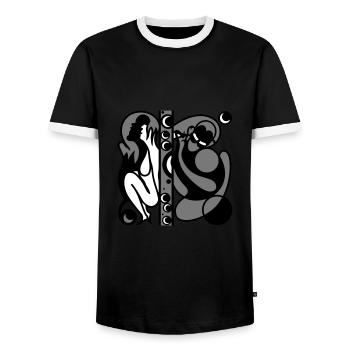 Good. Hidden thoughts behind protective walls - Men's Ringer Shirt - black/white - Front - AI Model Female 172 light (172cm) & AI Model Male 178 light (178cm)