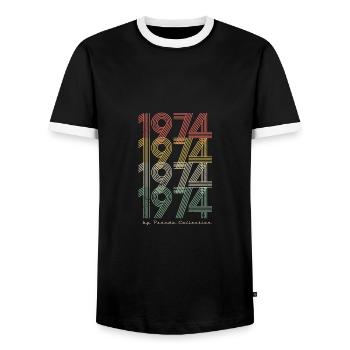 Pseudo vintage 1974 - T-shirt contrasté Homme - noir/blanc - Devant - AI Model Female 172 light (172cm) & AI Model Male 178 light (178cm)