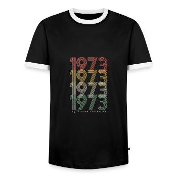 50e anniversaire Millésime 1973 Pseudo - T-shirt contrasté Homme - noir/blanc - Devant - AI Model Female 172 light (172cm) & AI Model Male 178 light (178cm)