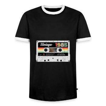 Vintage Cassette 1985 Retro Classic Birthday - Men's Ringer Shirt - black/white - Front - AI Model Female 172 light (172cm) & AI Model Male 178 light (178cm)