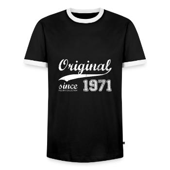 Vintage 1971 Retro Pseudo Collection - Männer Kontrast-T-Shirt - Schwarz/Weiß - Vorne - AI Model Female 172 light (172cm) & AI Model Male 178 light (178cm)