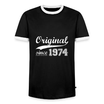 Vintage 1974 Retro Pseudo Collection - Männer Kontrast-T-Shirt - Schwarz/Weiß - Vorne - AI Model Female 172 light (172cm) & AI Model Male 178 light (178cm)