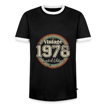Vintage Retro Limited Edition 1978 Birth Year - Men's Ringer Shirt - black/white - Front - AI Model Female 172 light (172cm) & AI Model Male 178 light (178cm)