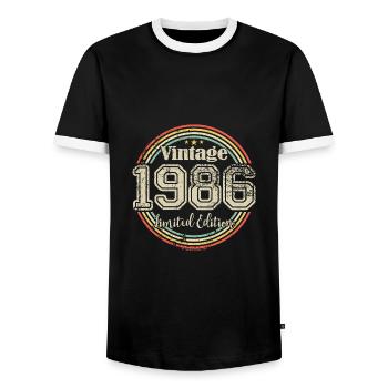 Vintage Retro Limited Edition 1986 Birth Year - Men's Ringer Shirt - black/white - Front - AI Model Female 172 light (172cm) & AI Model Male 178 light (178cm)